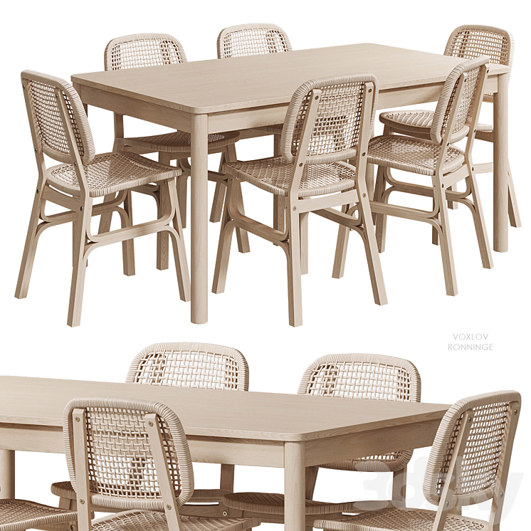RONNINGE VOXLOV table and chairs IKEA - Table + Chair - 3D model