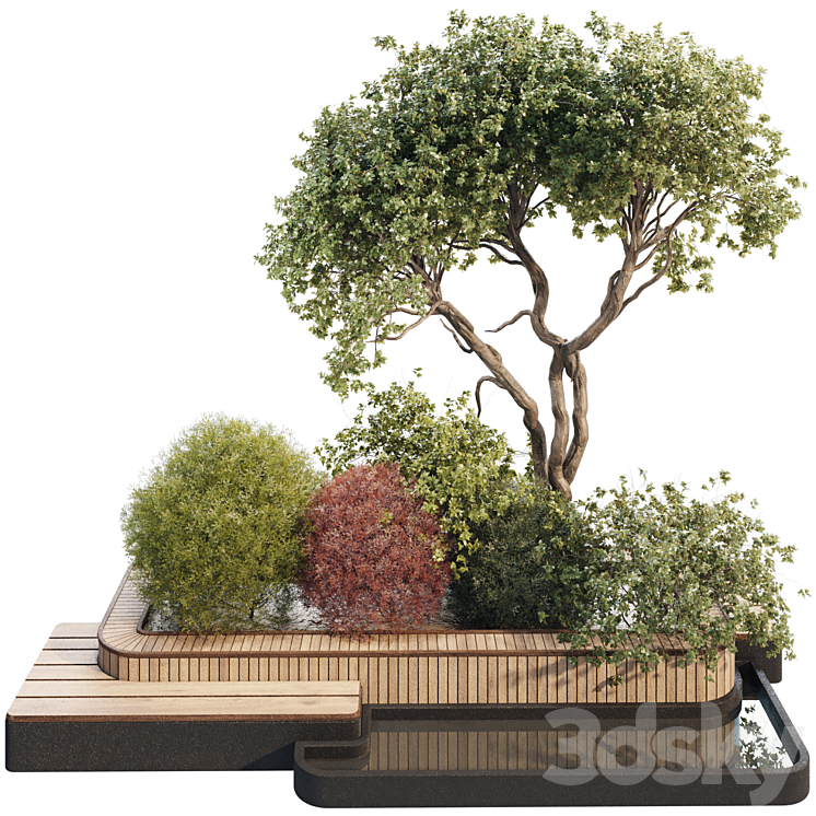 backyard and landscape garden tree and boxwood set 311 - Outdoor - 3D model