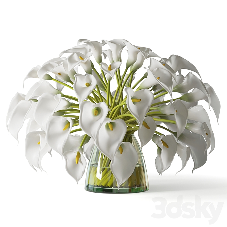 Bouquet of calla lilies in a glass vase - Bouquet - 3D model