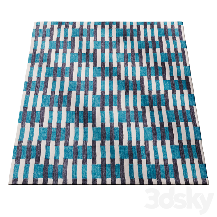 Challi - Blue Wool Rug - Carpets - 3D model