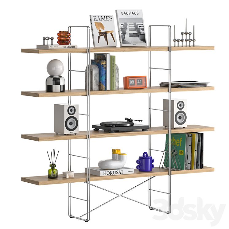 Ikea Enetri/Byakorre shelving with mid-century decor - Rack - 3D model