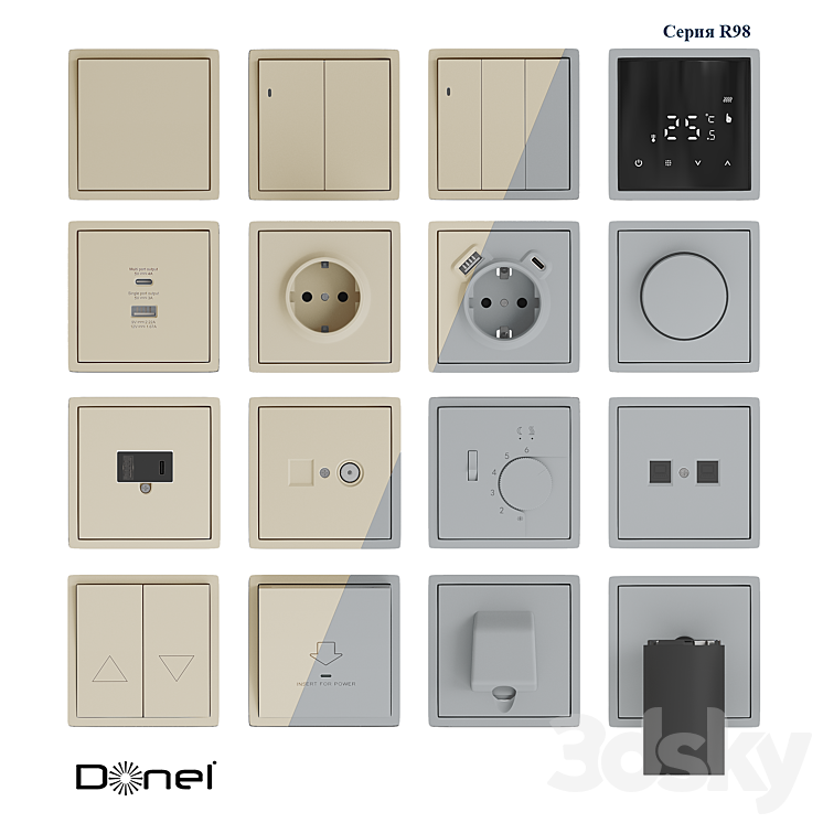 R98 Sign OM Sockets and switches series R98 Donel (matt cashmere and matt gray ...
