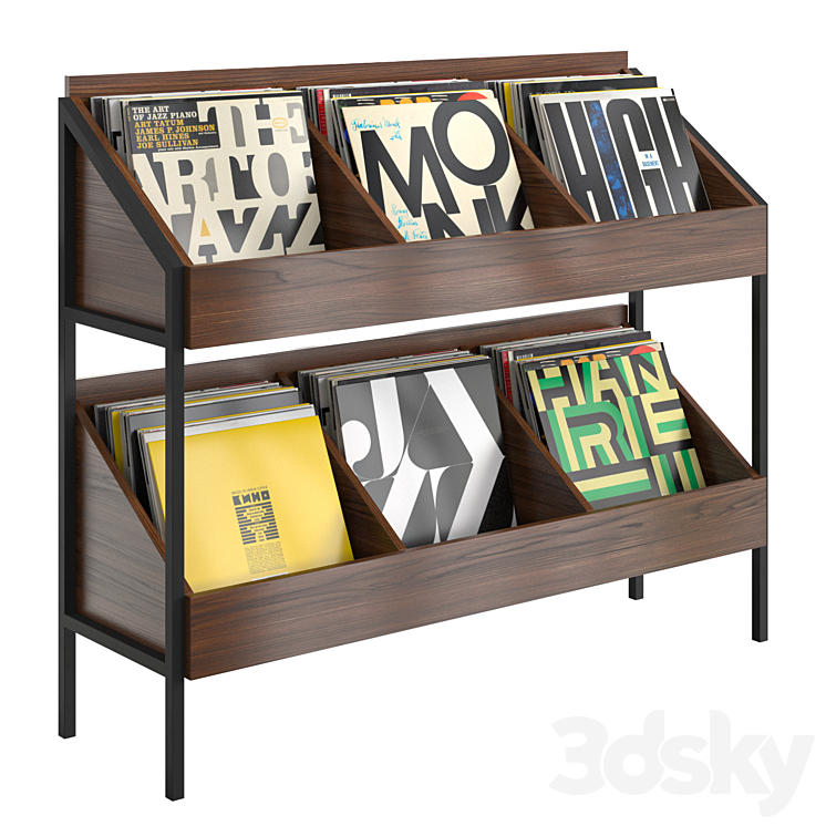 Walnut vinyl record rack - Rack - 3D model