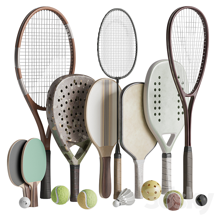 Set of various sports rackets and balls - Sports - 3D model